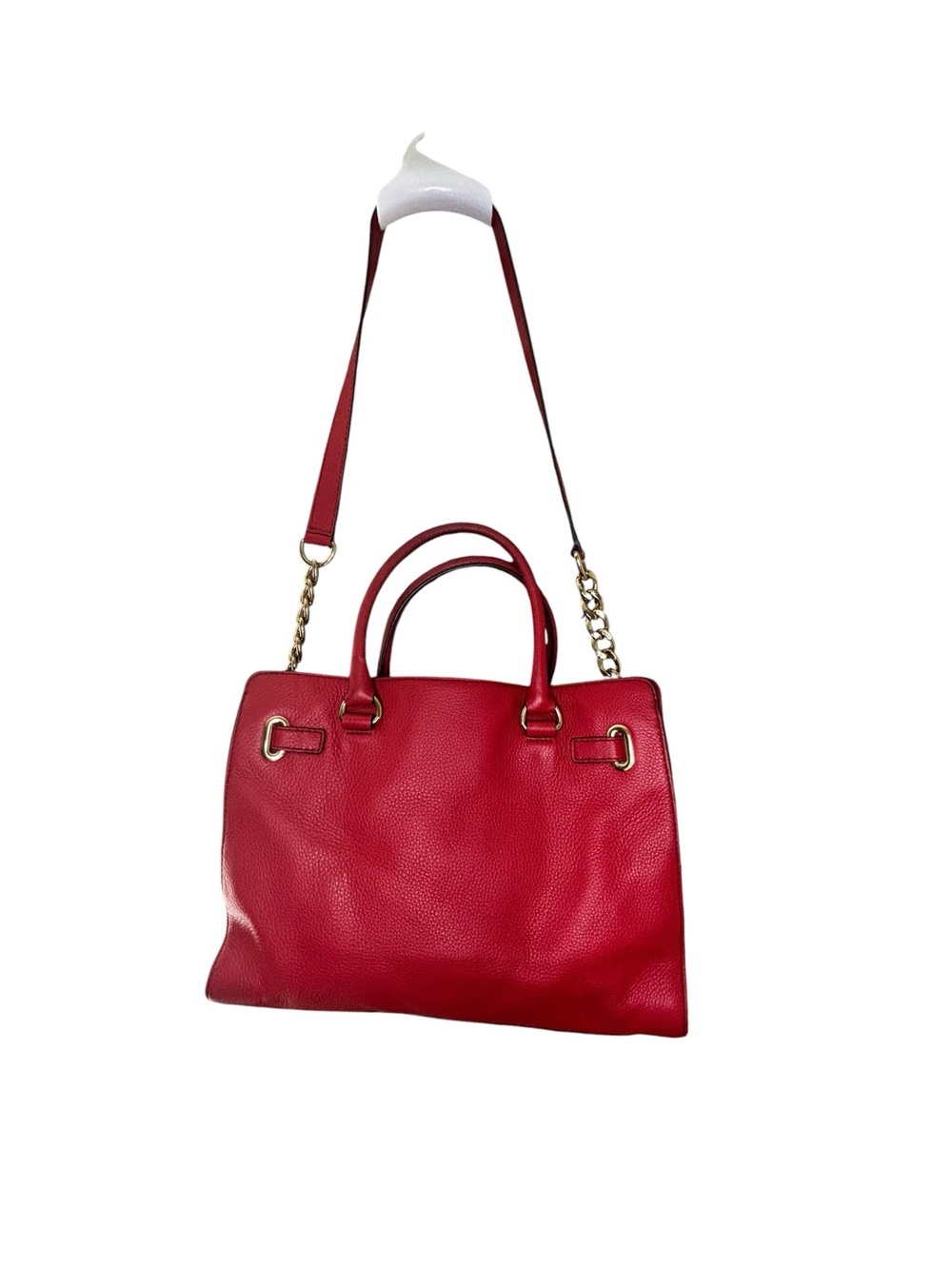 Summer Sale!Michael Kors Hamilton Red Pebbled Leather Large Satchel Shoulder Bag - Picture 6 of 9